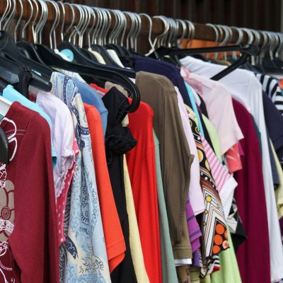 2nd hand sale clothes rack with a selection of fashion for women at thrift store